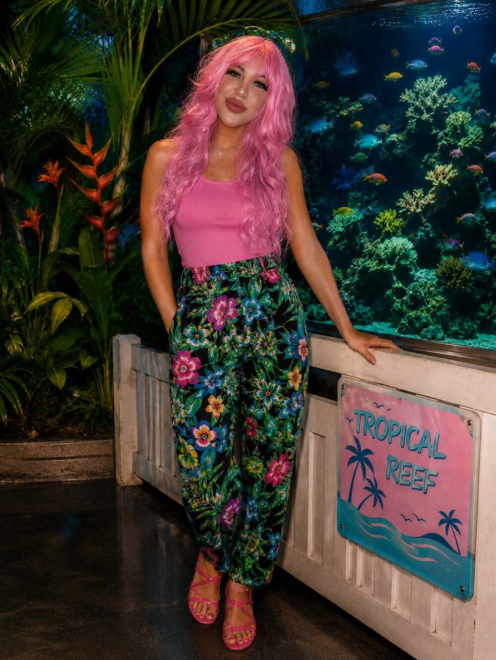 80’s Pants Island Pulse Floral/Tropical Fish AOP Pants Sz.M